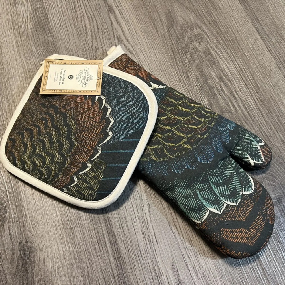 John Derain Target Feather print oven mitt & pot holder set